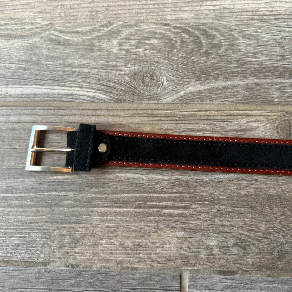Vera Pelle Mens Black Suede Brown Leather Belt Made in Italy AR 0161 Size 110/36